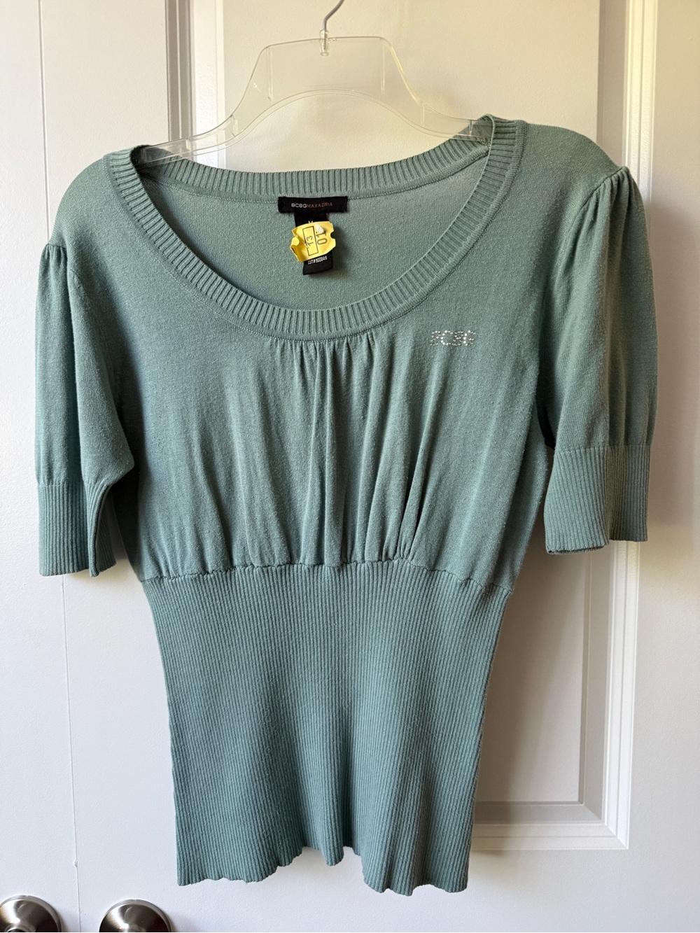 BCBGMaxAzria Sage Green Scoop-Neck Short Sleeve Knit Top